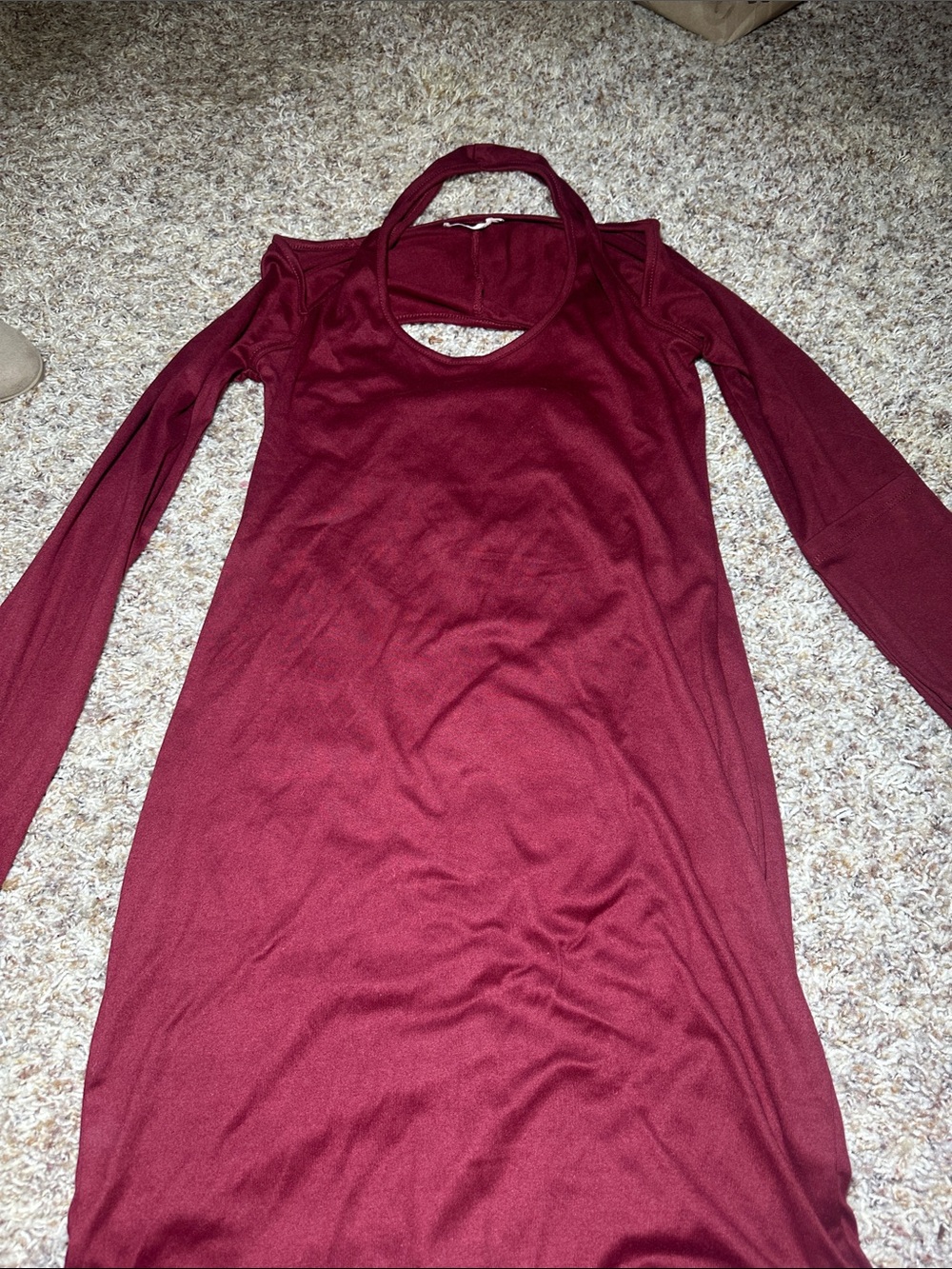 Heart Hips Long Sleeve Cutout Bodycon Dress - Burgundy